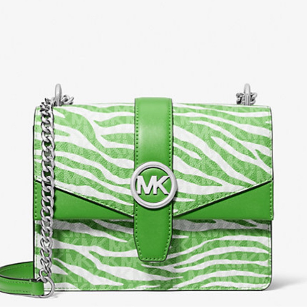 Michael Kors Green and White Crossbody Bag with Zebra Print